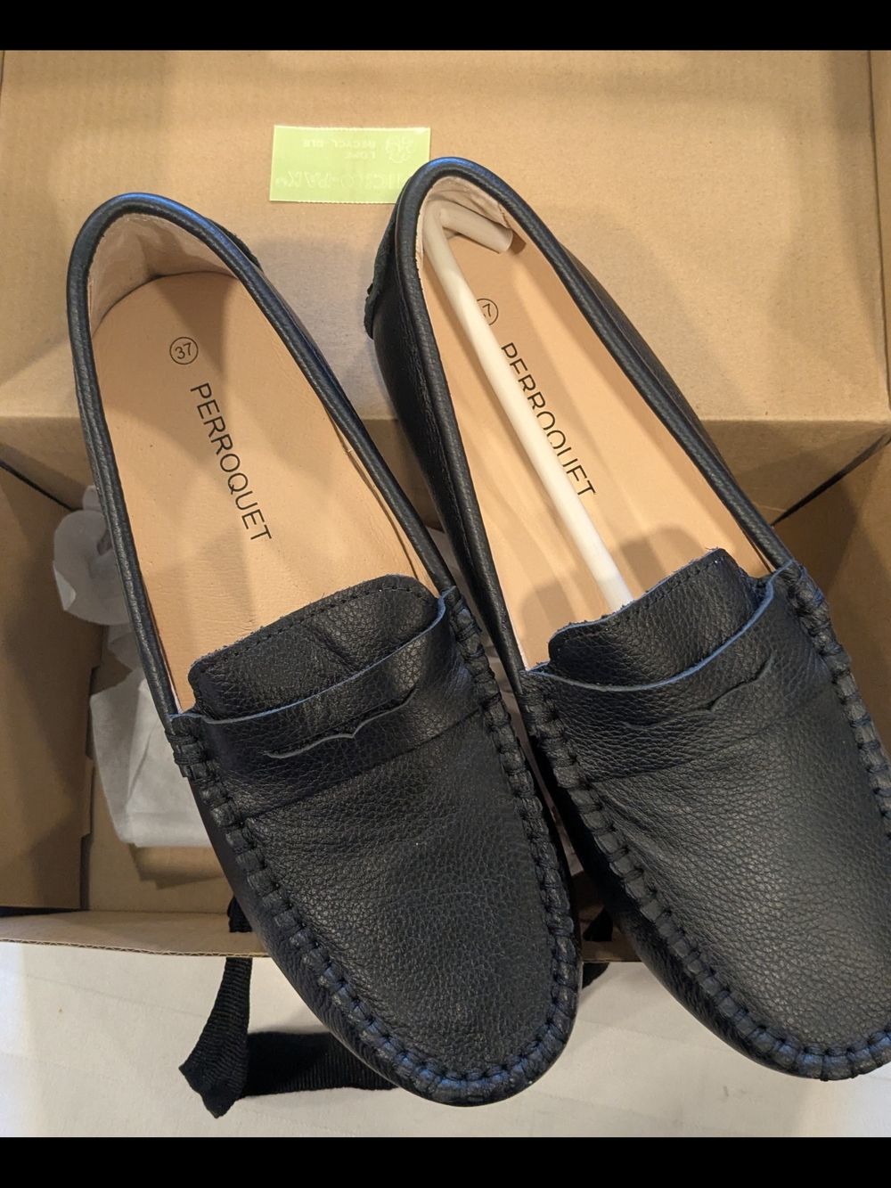 Perroquet Girls Teens Black Leather Penny Loafer Slip-On Shoes